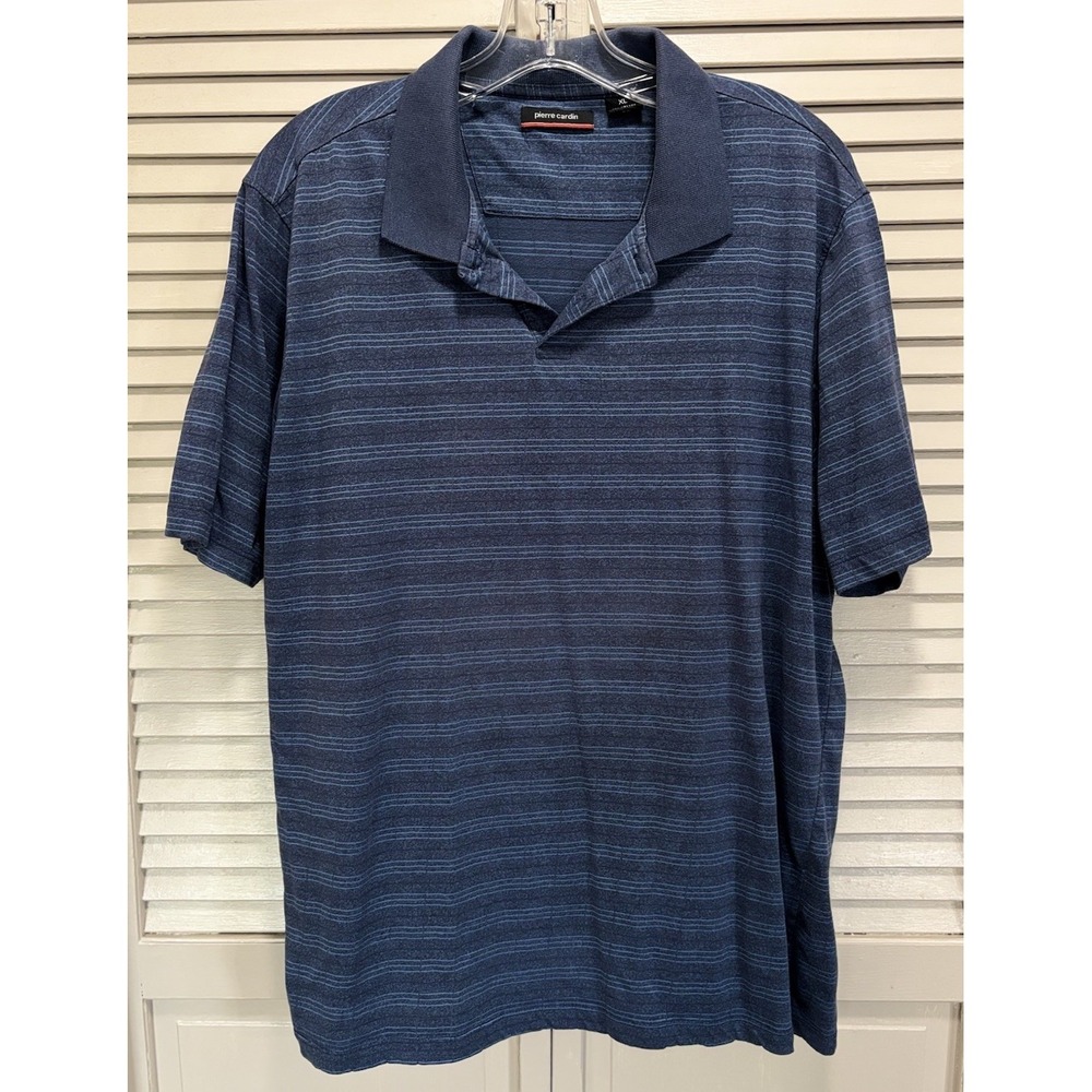 Pierre Cardin Short Sleeve 2 Button Polo Shirtโ Blue Size XL Collar Striped EUC